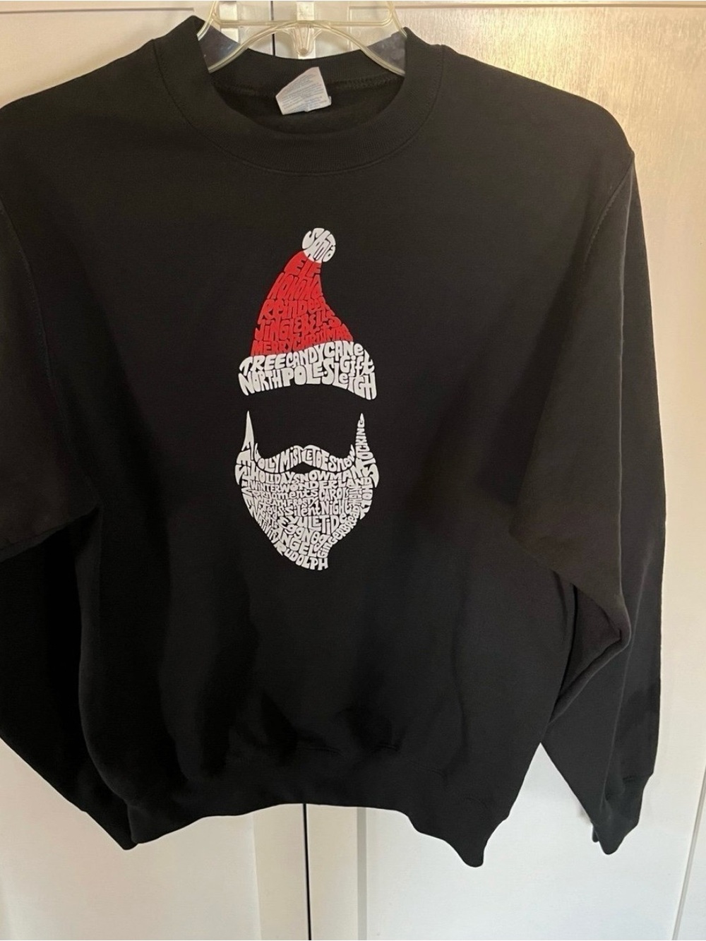 Men's Black Crewneck Sweatshirt with Red Santa Hat Graphic